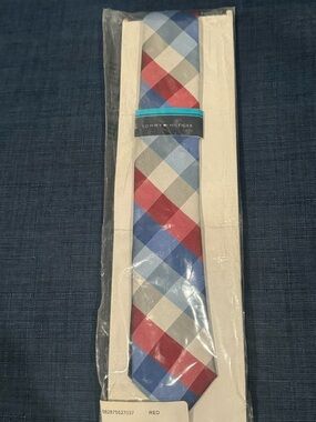 Tommy Hilfiger Blue, Red & White Plaid Necktie